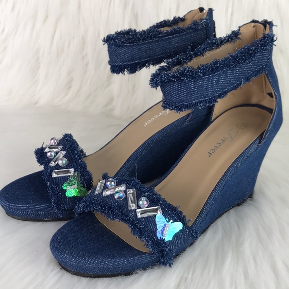Fashion Denim Wedge Sandals - Picture 7 of 11